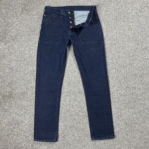 Wies Made Scout Jeans Mens 30x32 Blue Button Fly Dark Wash Raw Denim USA Made